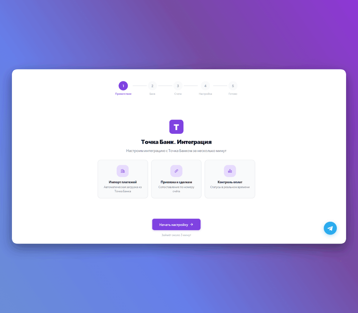 Мастер настройки интеграции Точка Банк — пошаговый визард подключения